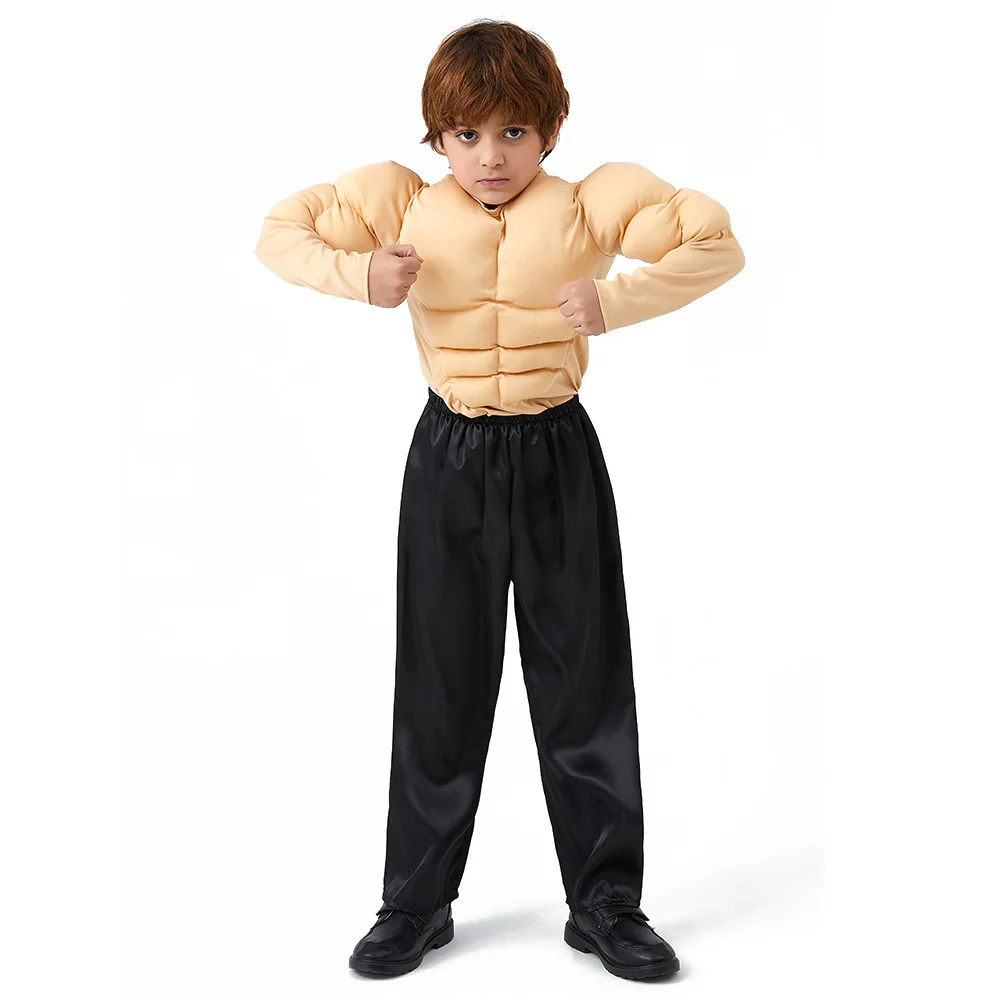 Traje de camisa muscular para adultos e crianças, Halloween Carnival Cosplay, Party Dress Up, Escola Stage Show, Boys Wrestler