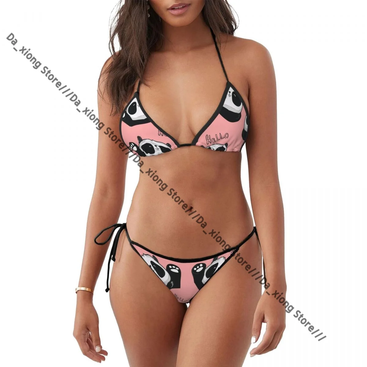 Woman Two Piece Swimsuit Cute Panda Pattern Pink Swimwear Women's Bikini Set Sexy Bikini Low Wasit Bathsuit