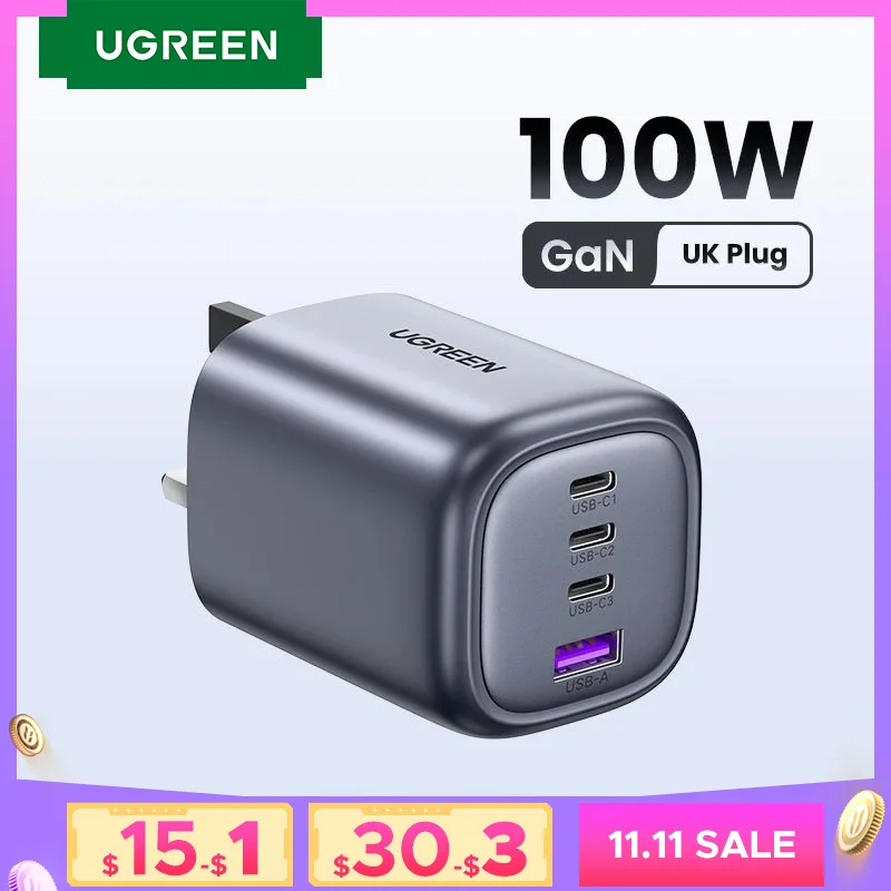 UGREEN UK Plug GaN 100W 65W Fast Charger for Macbook tablet Fast Charging for iPhone Xiaomi USB Type C PD Charge for iPhone 13