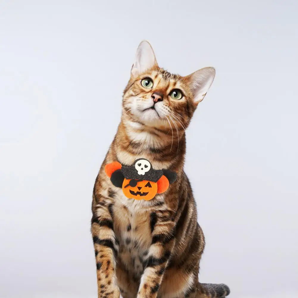 Pumpkin Dog Collar Spooky Halloween Pet Collars Cute Pumpkin Bat Skull Design Durable Fabric Dog Collar Cosplay for Puppy