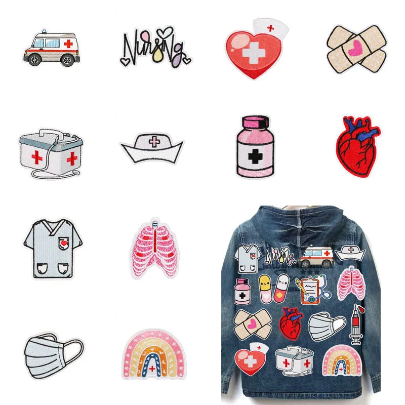 Iron On Patches Stickers for Clothing Sewing Patch Medical Hospital Embroidery Fusible Applique Badge Backpack Decoration Stripe