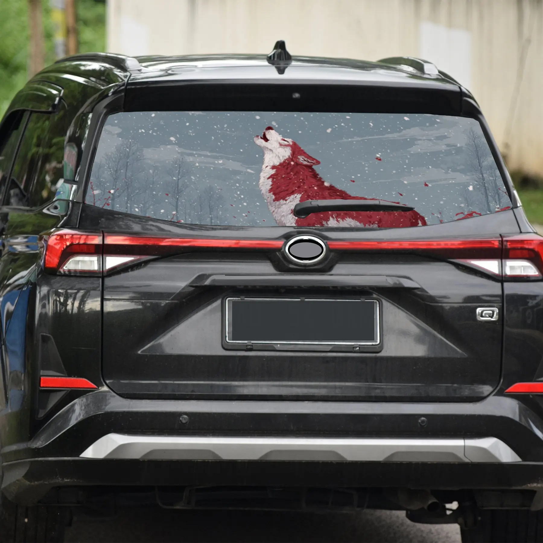 Serigala Merah dan Putih-Stiker Jendela Belakang Mobil Musim Dingin, Stiker Pembungkus Vinil Perlindungan Otomatis Antigores, PV Perekat Diri Tahan Air