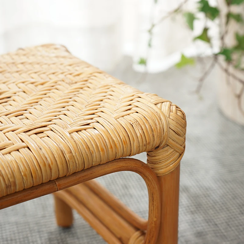 Hand Woven Rattan Stool Retro Pastoral Stools Outdoor Camping Chair Home Furniture Shoe Changing Stool Footstool Mobile Seat