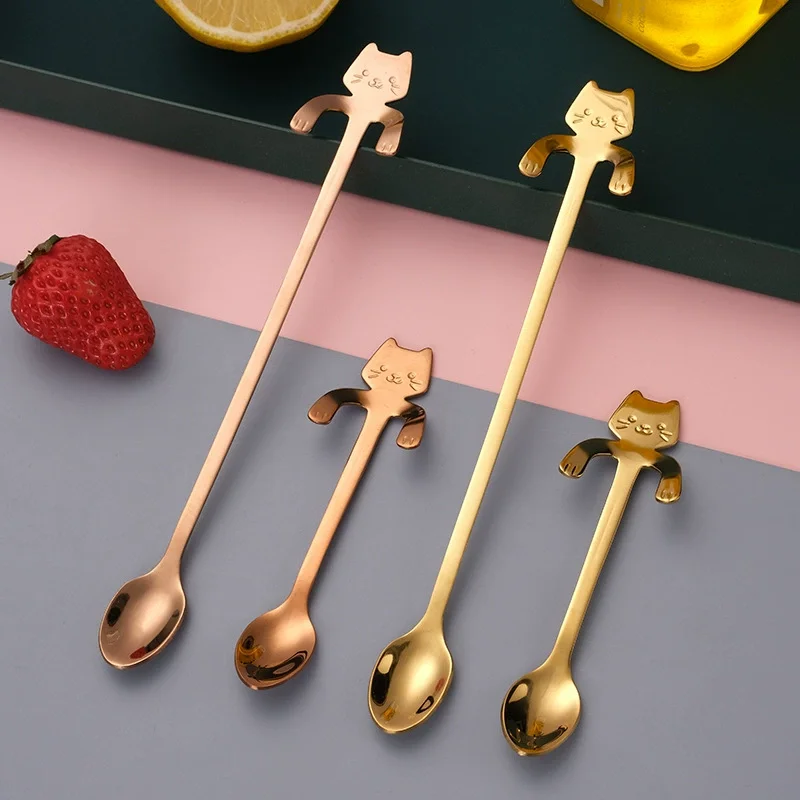

304 Stainless Steel Coffee Spoon Cute Cat Hanging Cup Teaspoon Dessert Snack Spoon Ice Cream Mini Spoon Tableware Kitchen Tools
