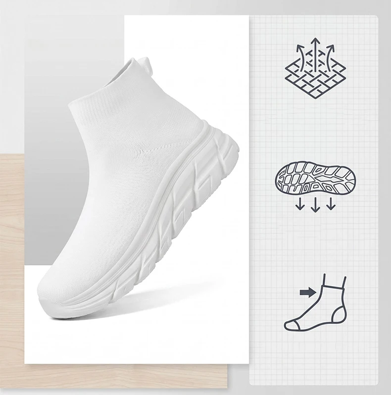 Unisex High-Top Laufschuhe für Männer und Frauen, Bequeme Atmungsaktive Strick-Sneaker, Rutschfeste Outdoor-Schuhe für Damen und Herren – Detail 4