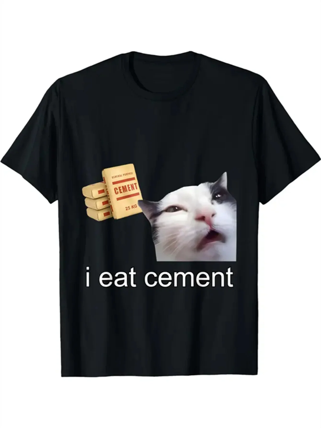 Camiseta con texto en inglés "I Eat Cement, gato maldito, divertido, extraño, específico, ropa de mujer, camisetas gráficas de moda, ropa de calle de verano Y2K