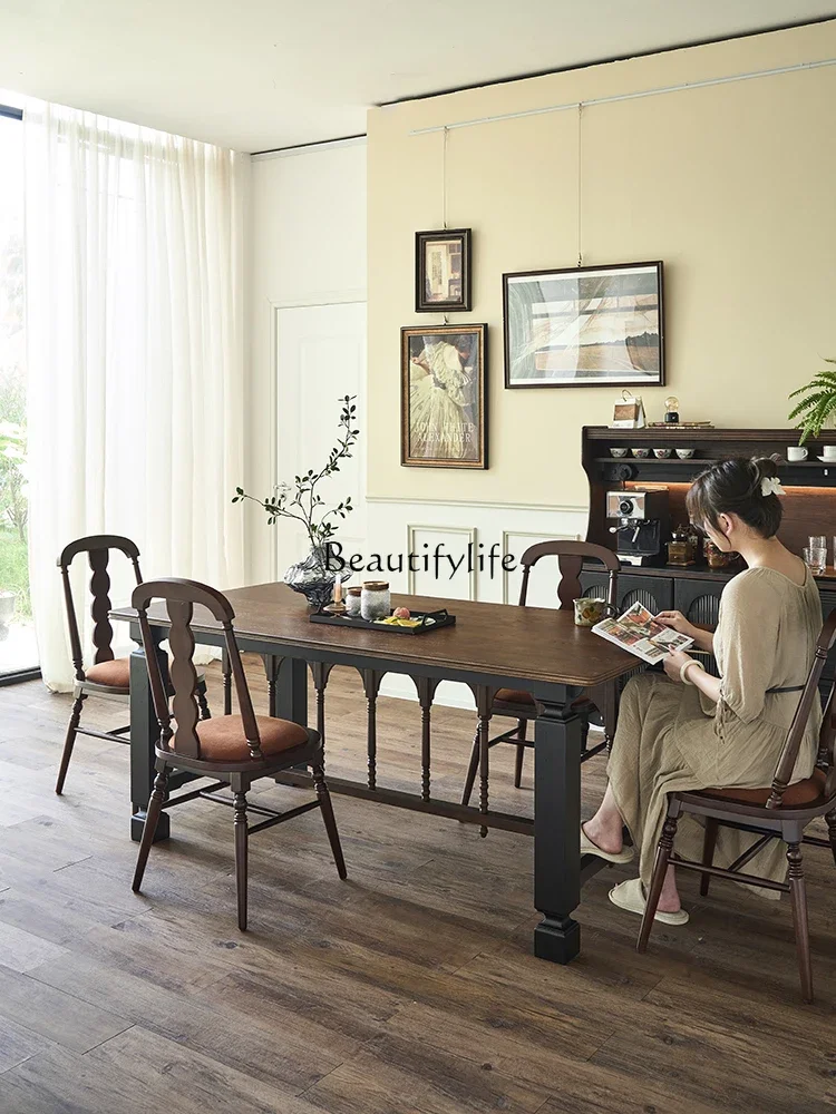 Tavolo da pranzo francese retrò interamente in legno massello Piccolo appartamento sala da pranzo familiare Soggiorno Banco da lavoro grande scrivania lungo