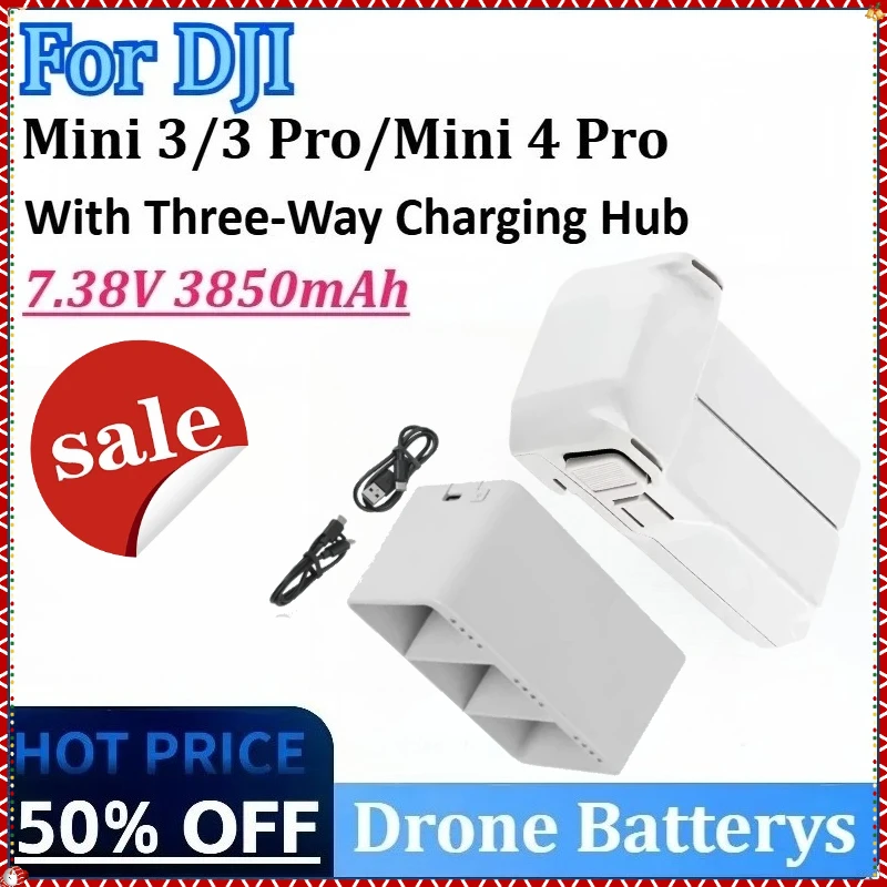 

New 7.38V 3850mAh Drone Batterys for DJI 3 Pro /Mini 3 / Mini 4 Pro Intelligent Flight Battery with Three-Way Charging Hub