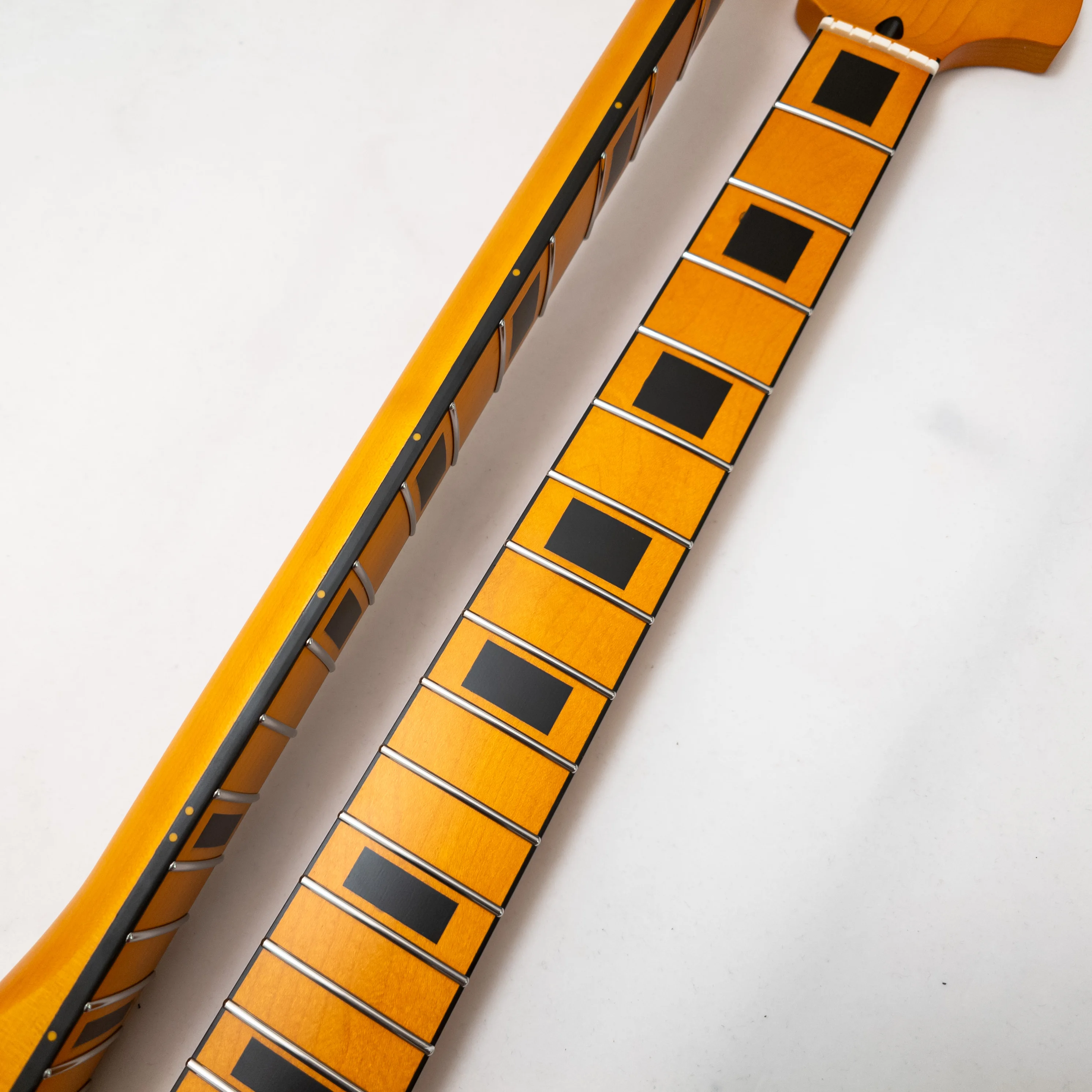 

Maple Guitar Neck Big Headstock 25.5" Stainless Frets Black Block Inlay Bone Nut Modern C Yellow
