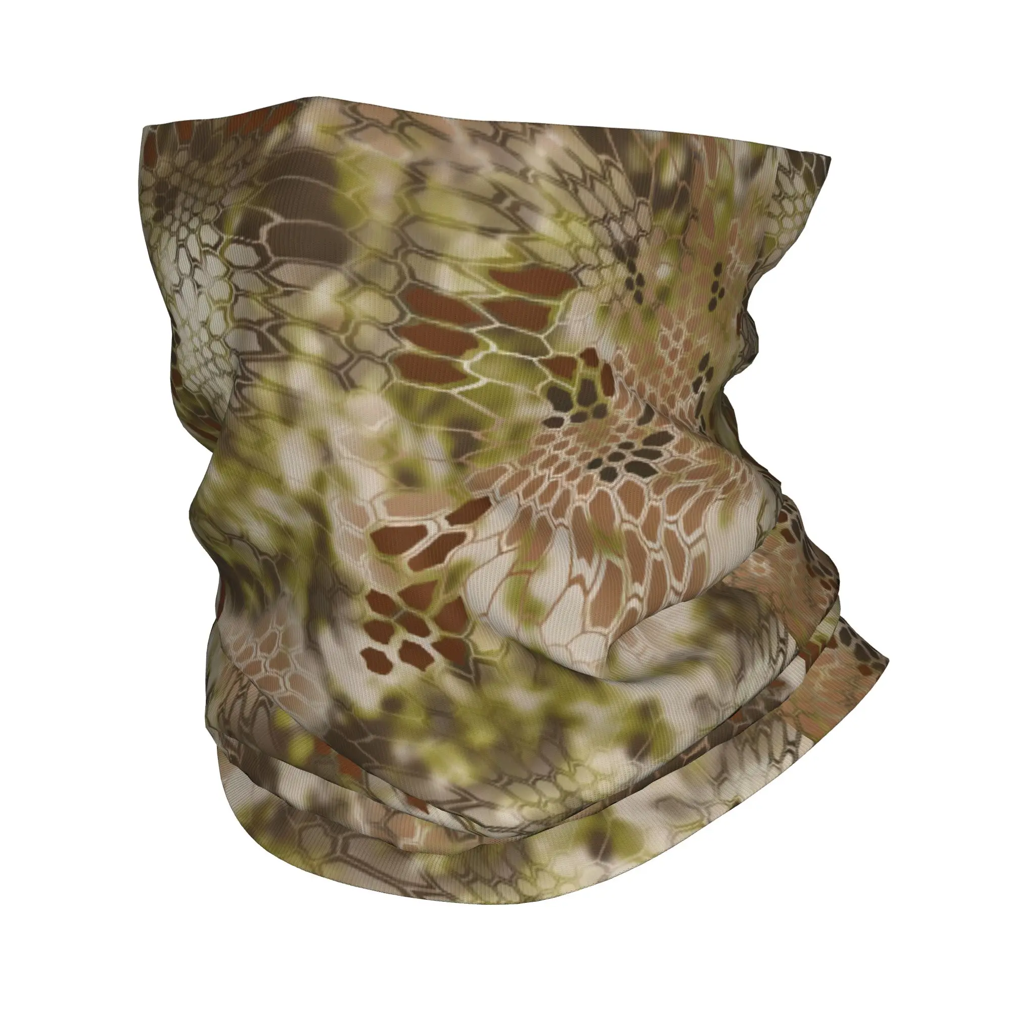 Custom Snake Patterned Green Camouflage  Bandana Winter Neck Warmer Windproof Wrap Face Scarf for Hiking Cloth Gaiter Headband