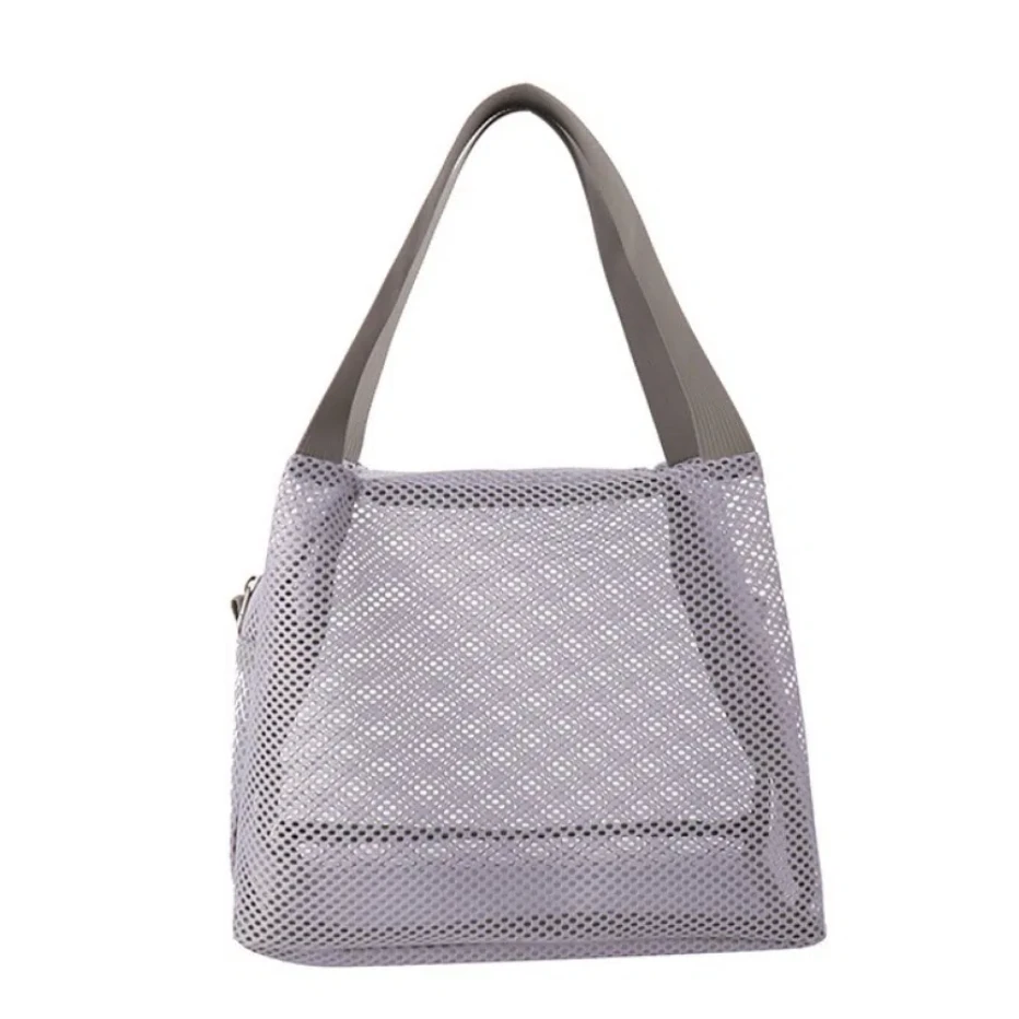 

Casual Mesh Tote Beach Bag Large Capacity with Handle Toiltery Makeup Bag Solid Color Soft Bath Storage Handbag