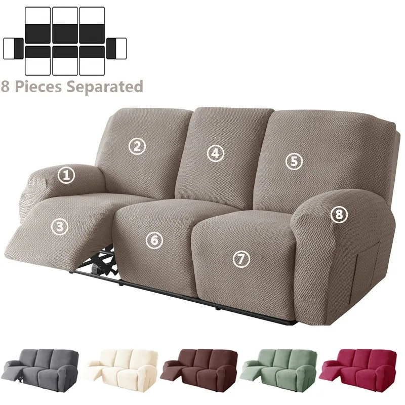 3 Seat Jacquard Recliner Sofa Cover Solid Color Lazy Boy Chair Covers Stretch Non Slip Couch Armchair Slipcovers for Living Room