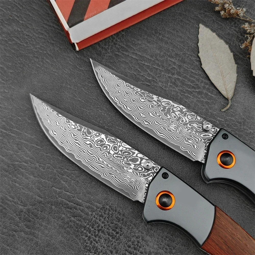 BM 15080 Folding Knife Damascus Blade Sourwood / G10 Handle Hunting Knife Military Tactical Tools Outdoor Camping Survival Knife