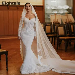 Eightale Boho Wedding Dress Lace Sweetheart Customized Long Sleeves White Ivory Mermaid Bridal Gown Vestido De Noiva