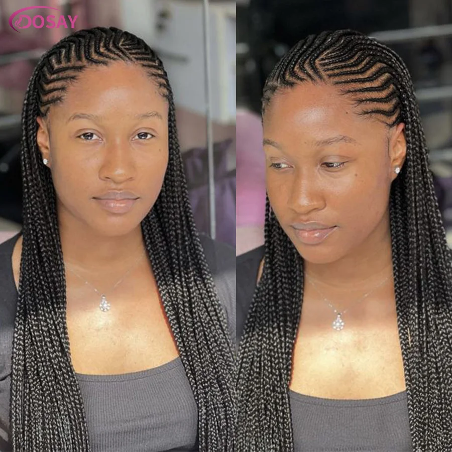 Synthetic Knotless Cornrow Braided Wigs Full Lace Box Braided Wigs For Black Women With Baby Hair Goddess Full Lace Braids Wigs