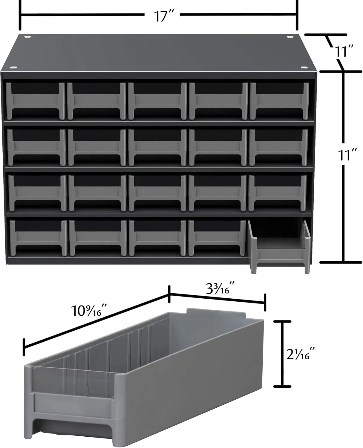 Small Hardware, Nails, Screws, Bolts, Nuts, and More, 17-Inch W x 11-Inch D x 11-Inch H, 20-Drawer, Gray Cabinet/Blue Drawers