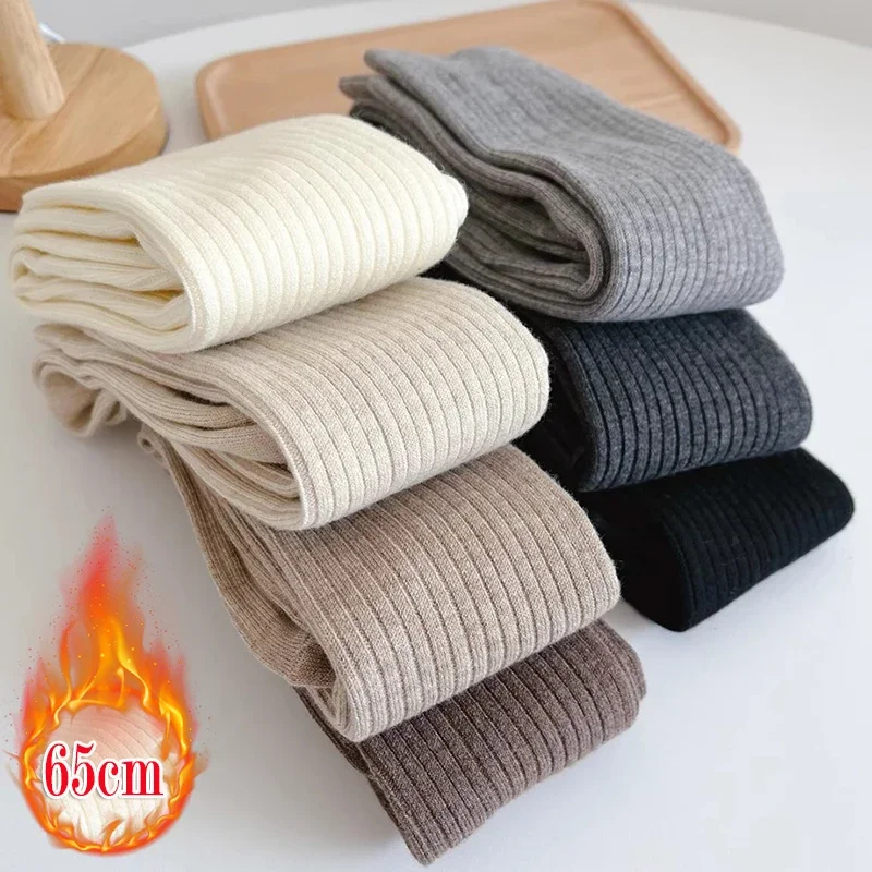 

Warm Wool Cashmere Long Socks Stockings Autumn Winter Thick Warm Knee High Socks Japanese Solid Color Knitted Socks Stockings