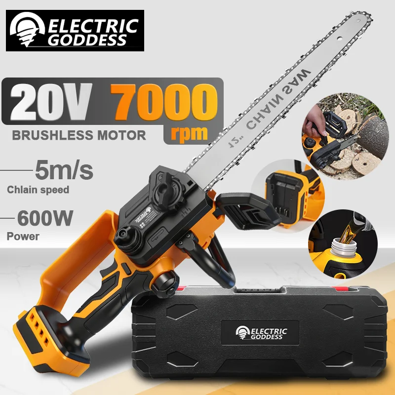 12-inch Portable Two-hand Electric Chain Saw Quick Adjustment Chain Garden Logging Saw Logging Tool For Dewalt 20V Battery Pin