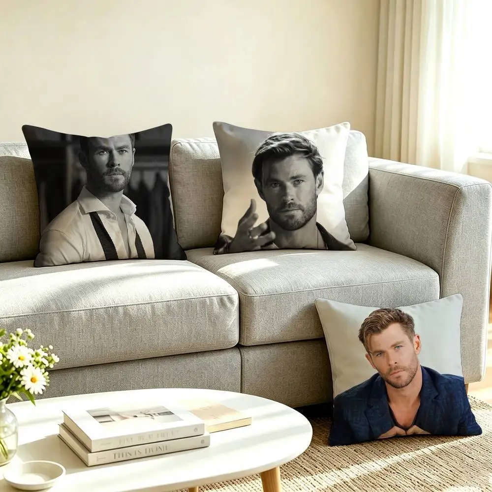 C-Chris Hemsworth Movie Star  Square Double-Sided printed Pillow Case Bedroom Bedside Pillow Sofa Cushion Cover