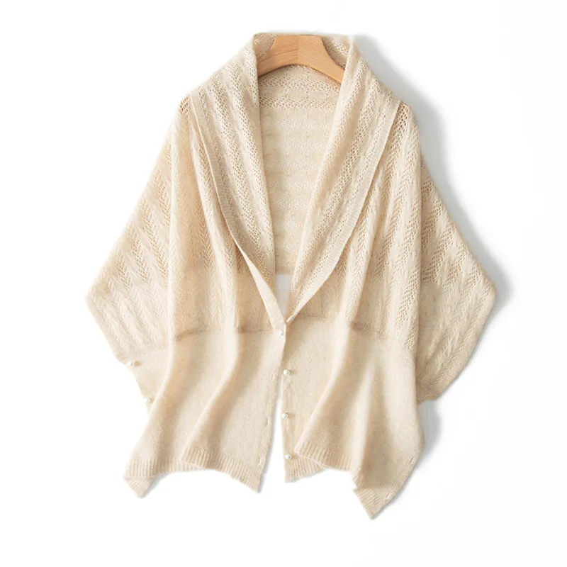 100%Cashmere Cardigan Scarf Sweater Women Winter Korea Fashion Pearl Cashmere Cape Dual-Purpose Pushmia Soft Warm Knitwea Shalws