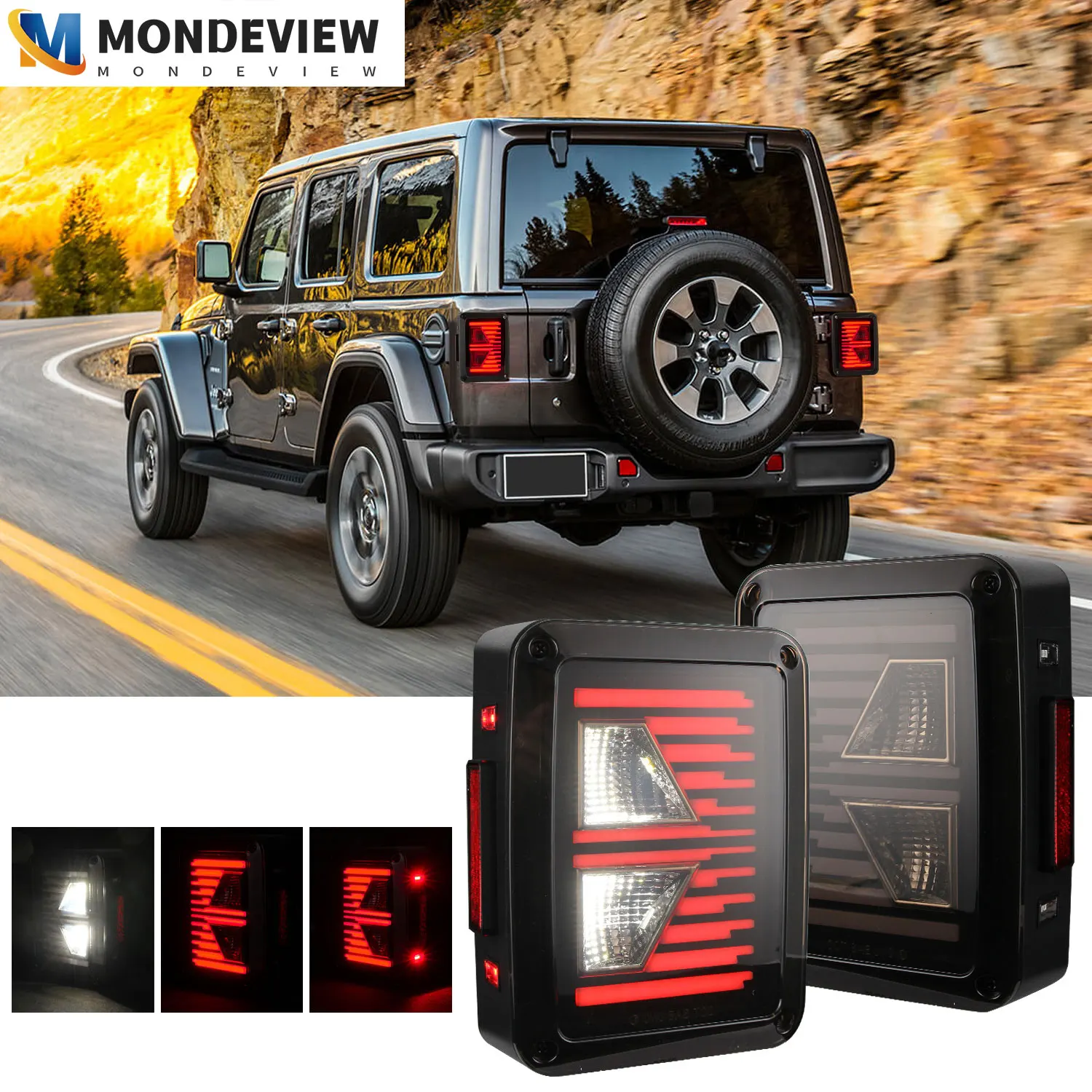 MONDEVIEW 2pcs American version Wrangler reverse light Jeep 2007-2017 taillight assembly 40W car brake turn signal