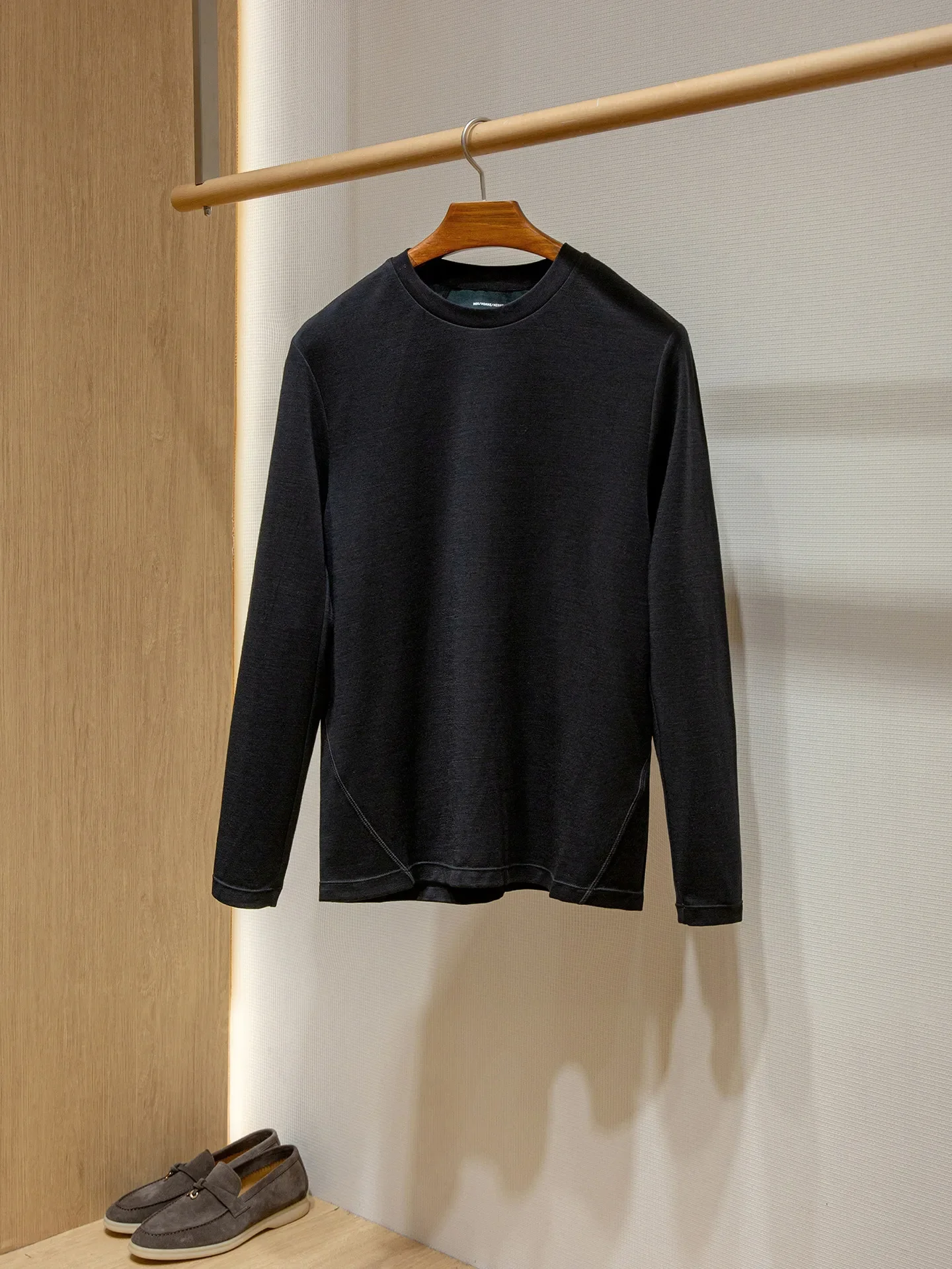 Horse cotton + wool blended double-sided two-color A-shaped structure bottoming long-sleeved T-shirt