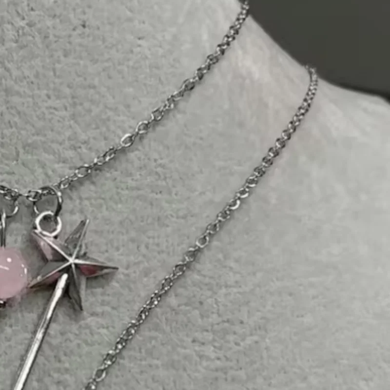 Wicked Necklace Glinda Rose Quartz Wand Necklace Elphaba Aventurine Hat Necklace Natural Gemstone Crystal Charm Necklace