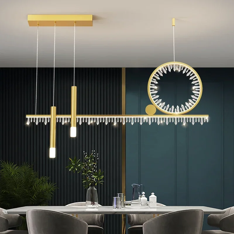 

Modern Nordic Light Luxury Crystal Led Dining Kitchen Living Room Bedroom Ring Strip Lighting Chandelier