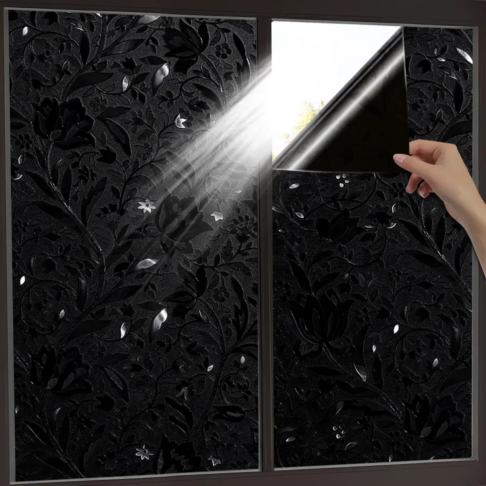 Black Tulip Window Privacy Film Reusable Opaque Privacy Window Film Anti Uv Room Darkening Tint for Home Garden Decor 차광 유리막