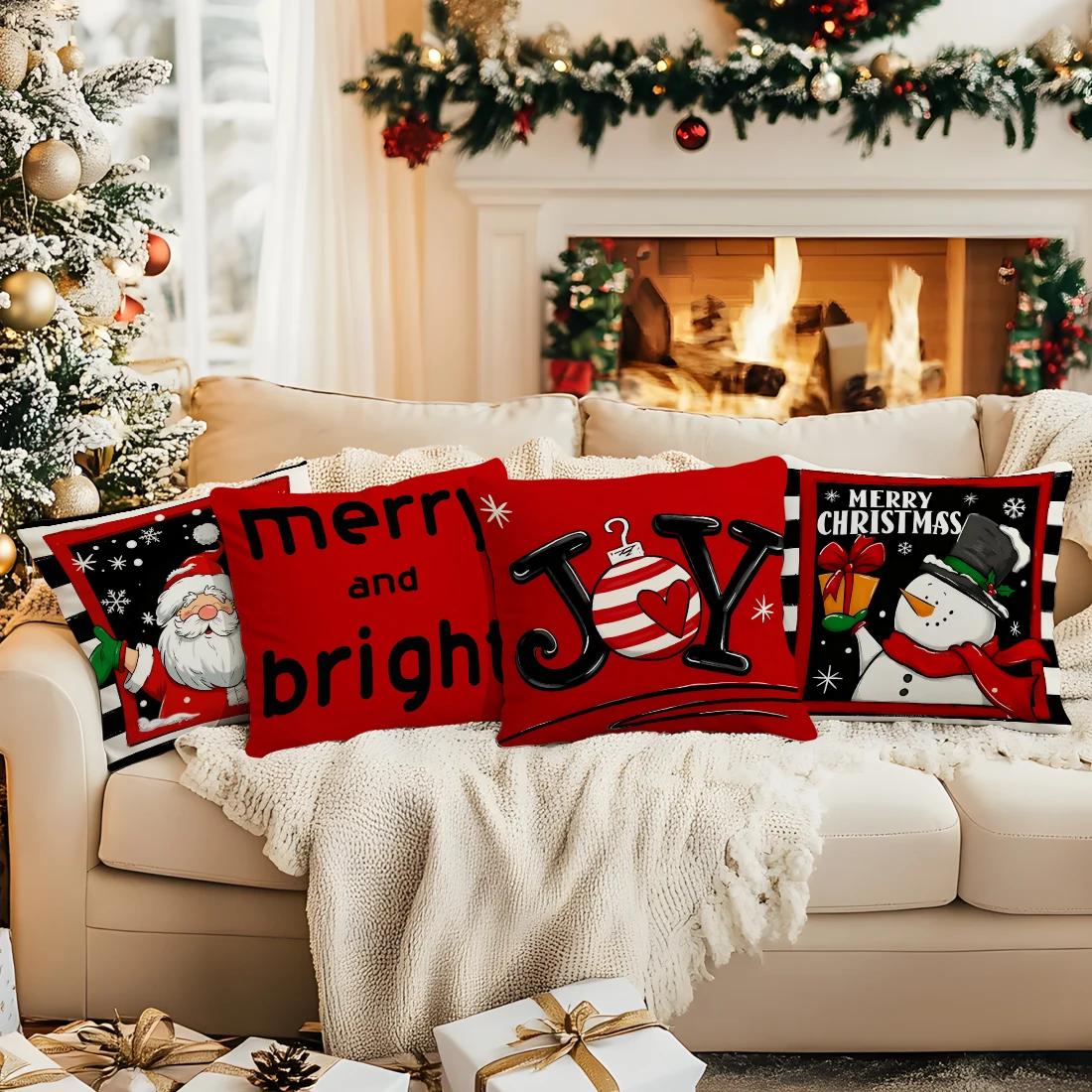 

Striped Santa Claus Snowman Pillowcase Printed Polyester 45x45cm Throw Pillowcover Decorative Sofa Cushion Pillowslip Home Decor
