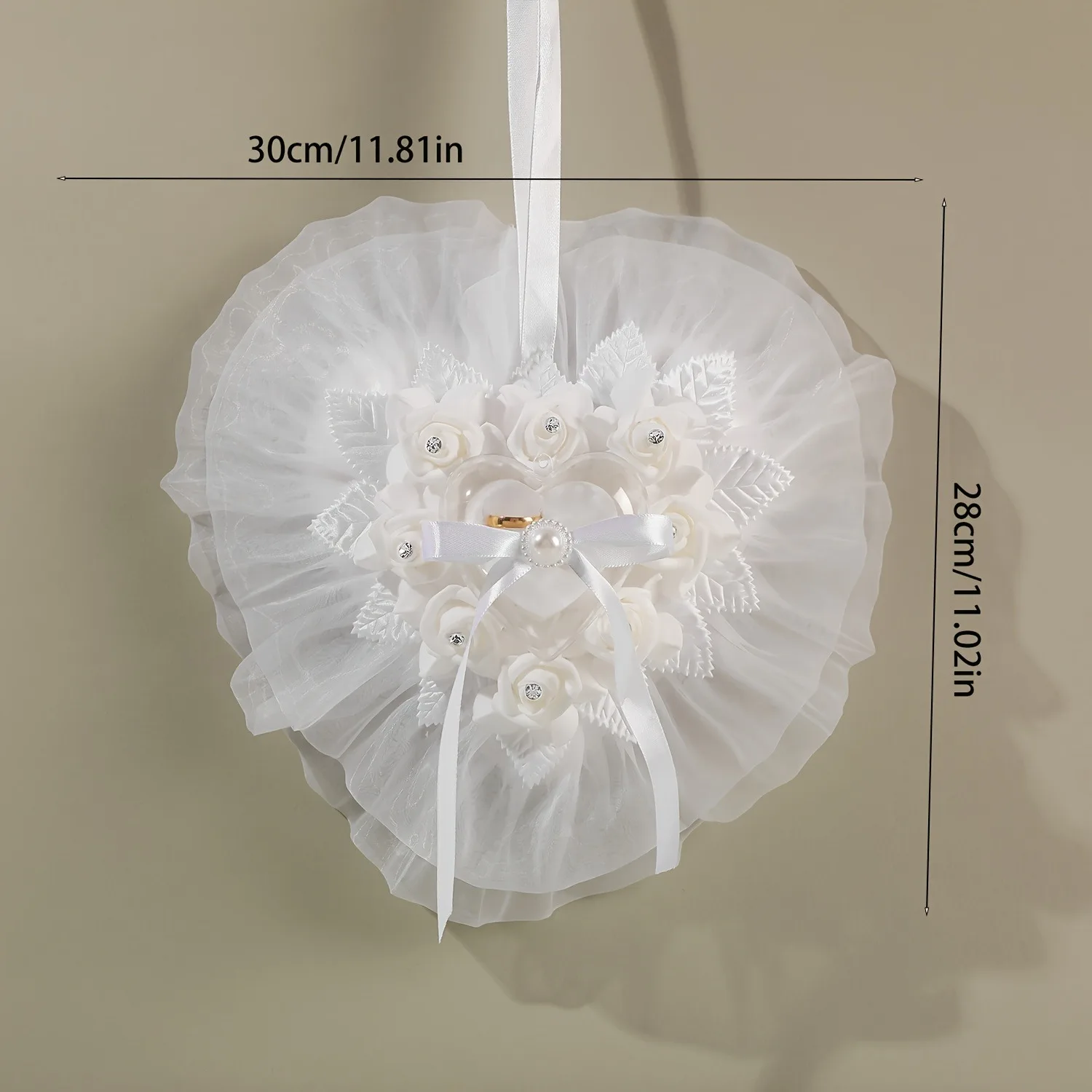 Подушка для обручального кольца в форме сердца - богемный стиль принцессы с белым кружевным цветочным декором