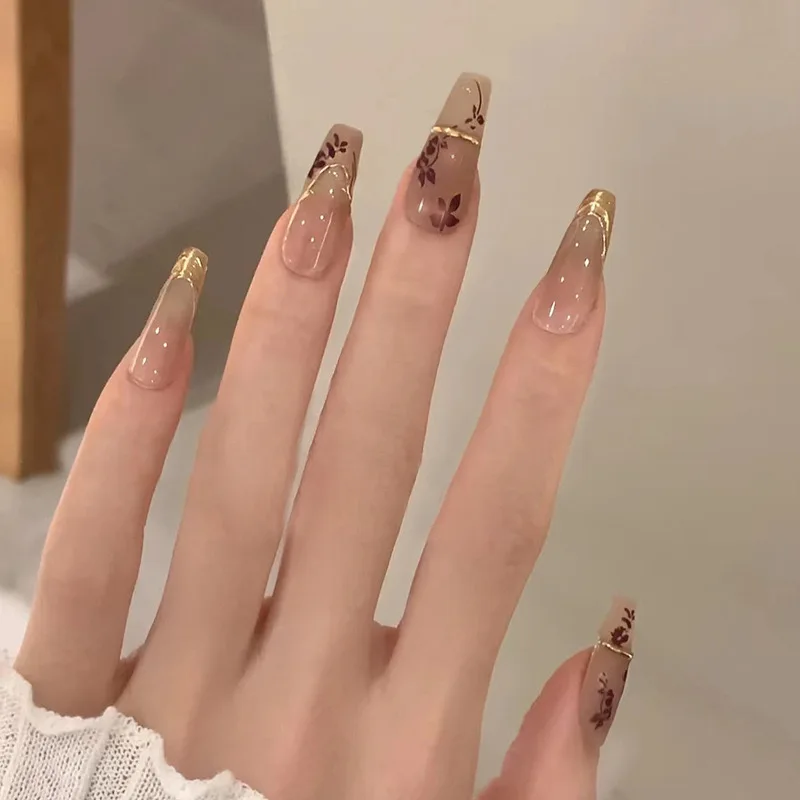 Faux Ongles en Forme de Cercueil Portables avec Nministériels d Noir, Design Diamant, Ballerine Longue, N64.Art, Manucure, 24 Pièces