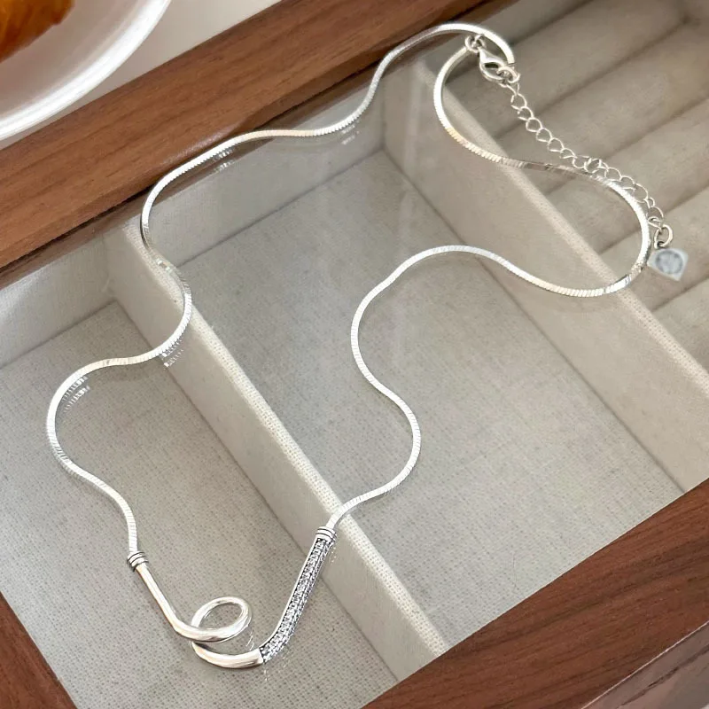 

925 Sterling Silver Necklace For Women Bend Knot Fashion Personality Snake Bone Chain Necklace Jewelry Party Birthday Gift