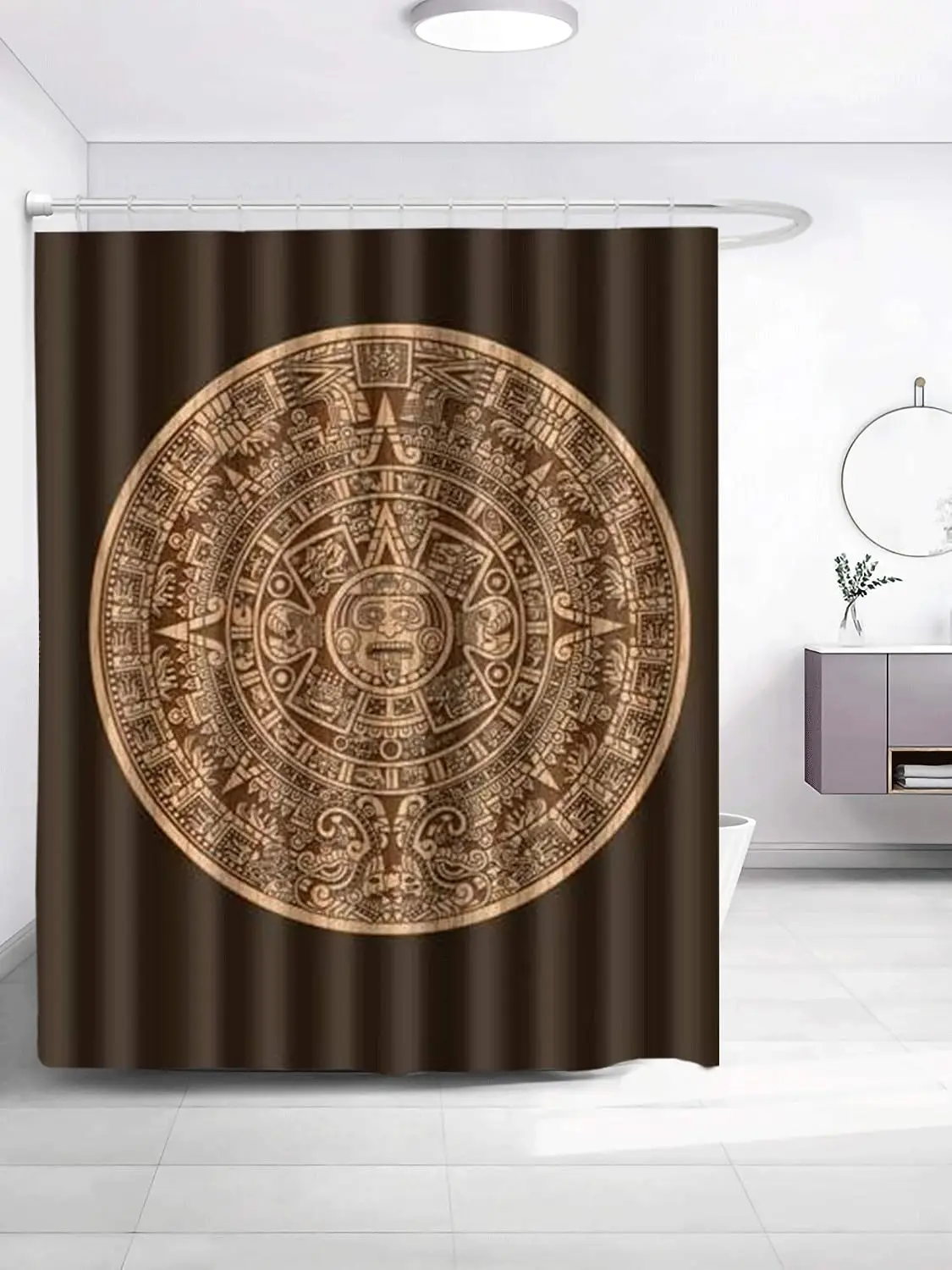 Boho Tribal Mandala Shower Curtain Waterproof Bathroom Decor Polyester Circular Ethnic Geometric Aztec Style Home Accent Curtain