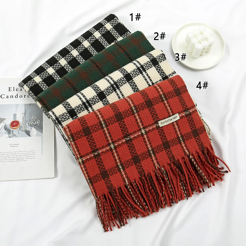 Thickened Warm Plaid Scarves Women's Winter Long Stoles Colored Striped Scarf Classic Fashion Tassels Color block Shawl Stoles