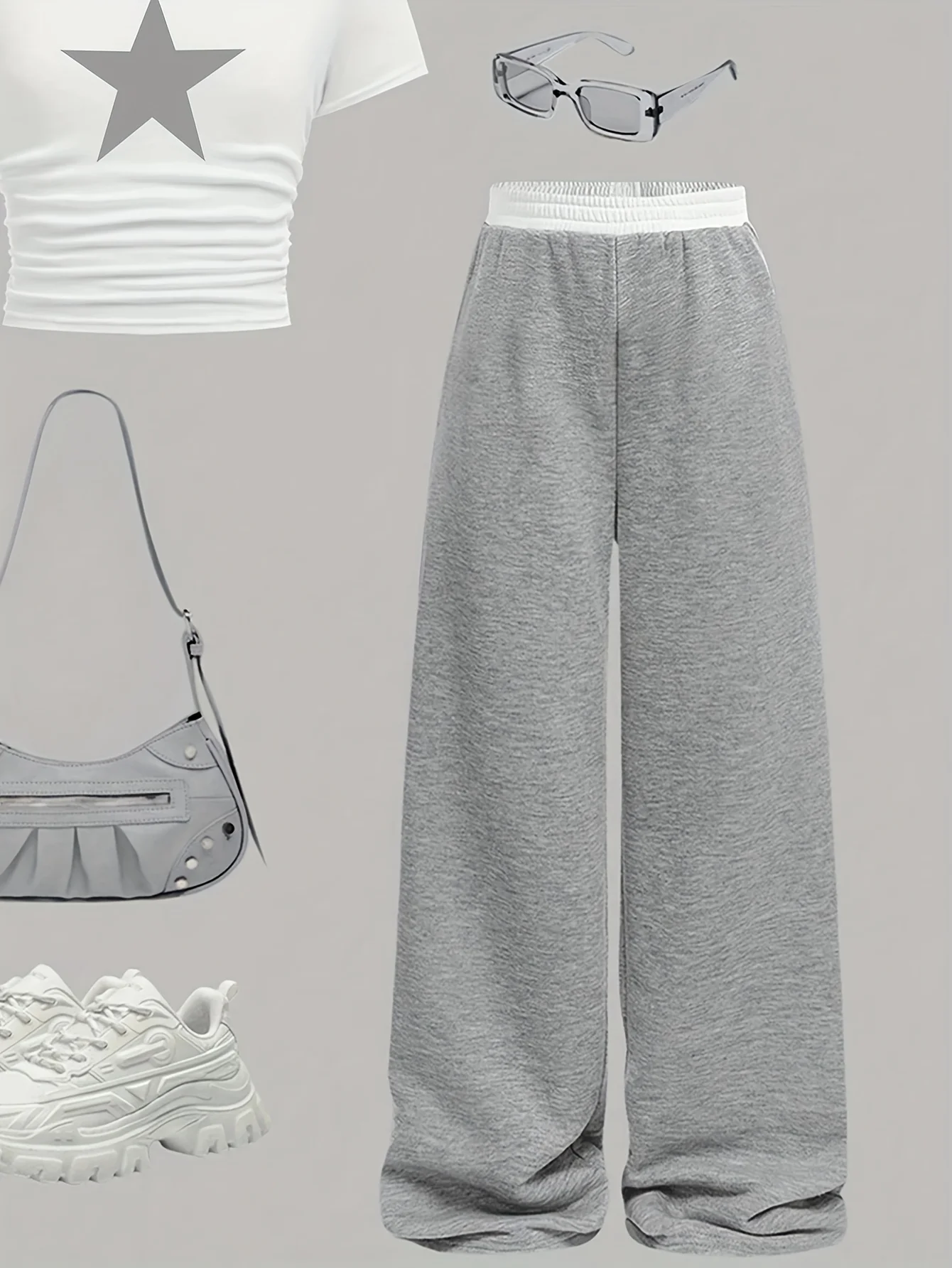Sommer- und Herbst-Freizeitoutfit für Mädchen: Weißes Kurzarm-T-Shirt + Weite Lange Hose, Zweiteiliges Set mit Sternenmuster, Kontrastfarbenem Bund, Modisch und Vielseitig, Geeignet für Kinder über 3 Jahre. – Detail 5