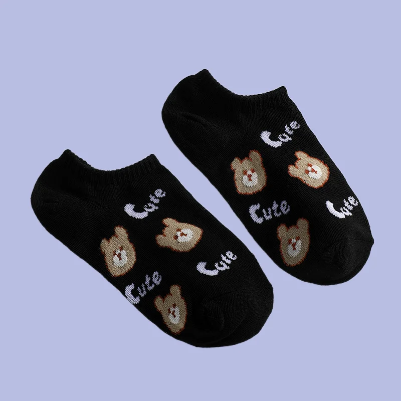 Calcetines cortos transpirables para mujer, medias finas y cómodas de estilo dulce, con dibujos de oso, barco, 5/10 pares