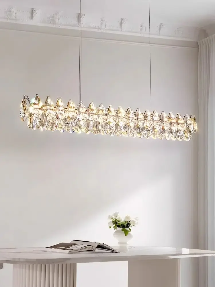 High end luxury crystal chandelier, reception room, tea room, dining table, long dining room light