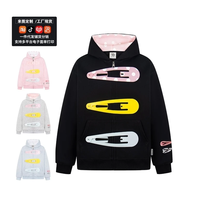 

Женская толстовка Y2K с большим дизайнерским принтом, кардиган на молнии с капюшоном, в стиле Harajuku, женская одежда