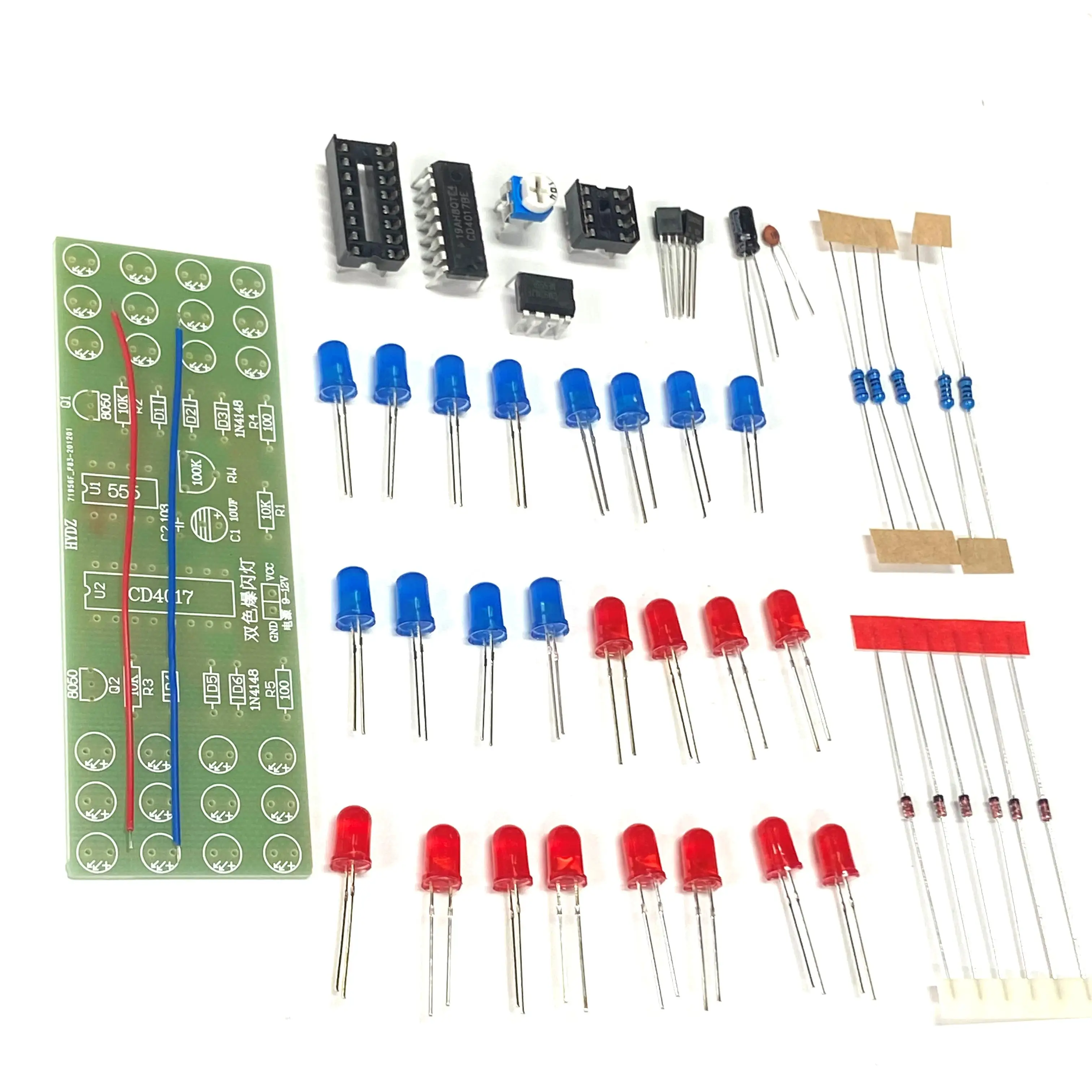 DIY czerwony niebieski podwójny kolor migające światła zestaw Strobe NE555 CD4017 praktyka nauka zestawy DIY elektroniczny apartament — zdjęcie 4