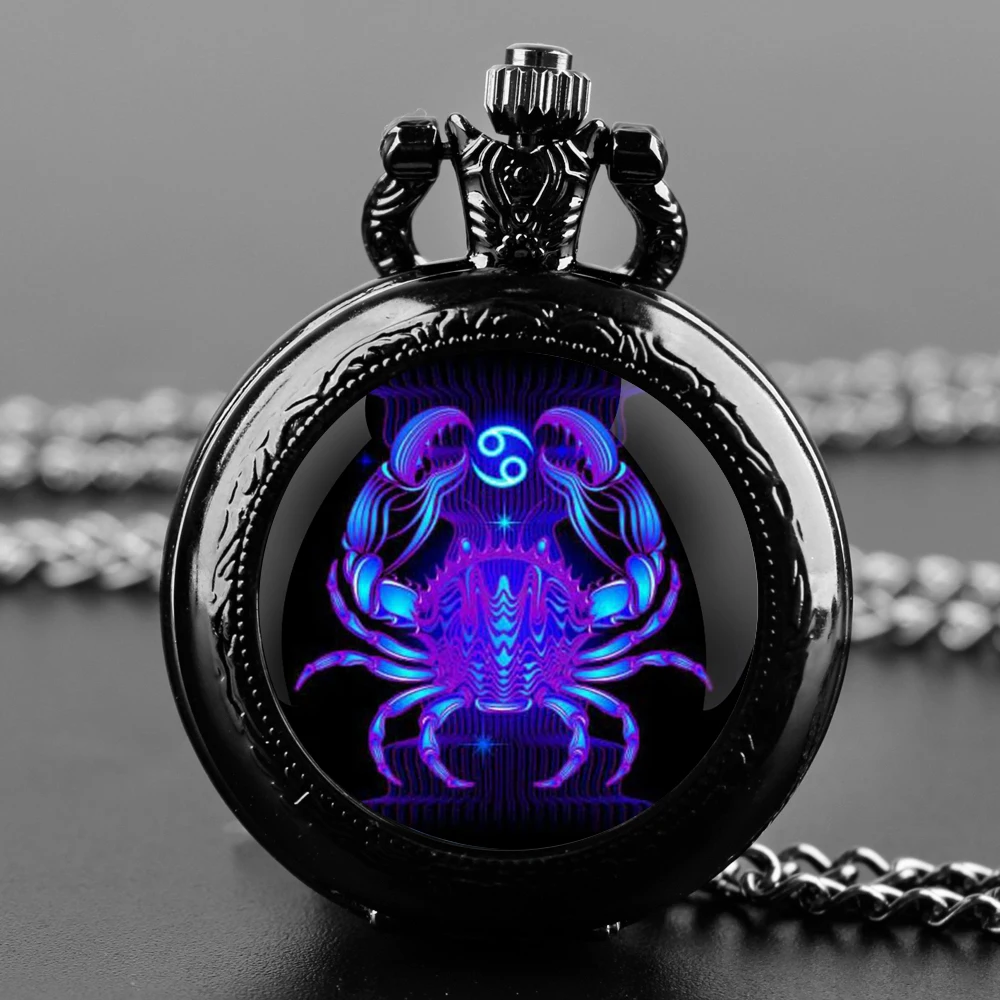 Vintage 12 Zodiac Signs Design Quartz Pocket Watch, Necklace Pendant Ideal Gift for Men Women and Kids Exquisite Birthday Gift