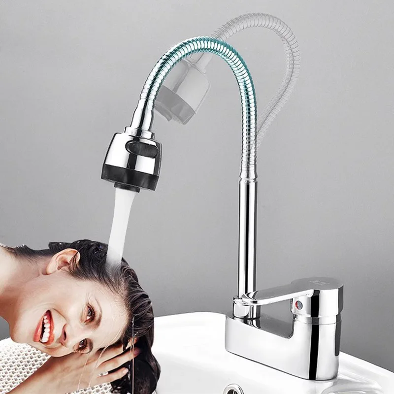 

Bathroom Wash Basin Double Hole Hot and Cold Water Faucet Alloy Universal Rotating Household Basin Faucet