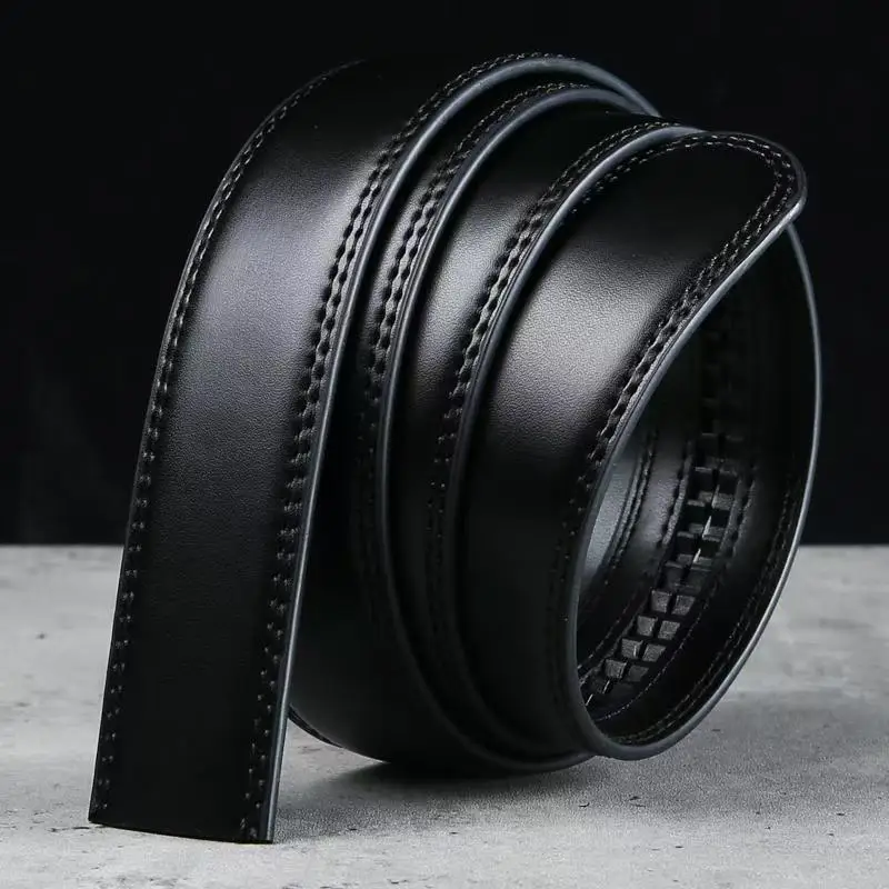 حزام جديد بدون رأس بعرض 3.0 - حزام خصر أوتوماتيكي من جلد البقر الخالص للرجال، حزام عصري بدون إبزيم لسراويل الأعمال غير الرسمية
