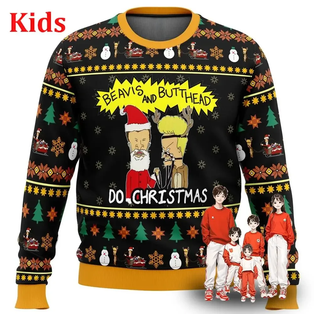 Beavis And Butthead Do Christmas Ugly Christmas Sweater Christmas Sweater Gift Santa Claus Pullover Kids 3D Sweatshirt And Top