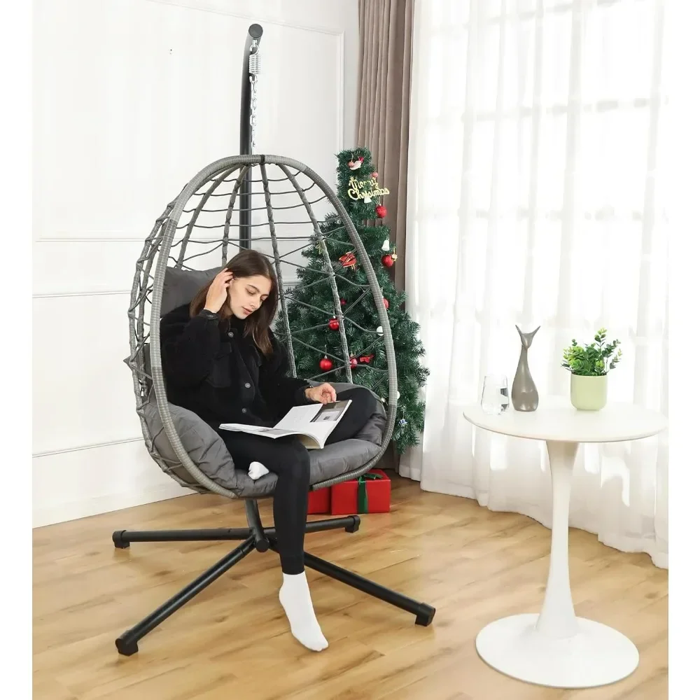 Swing Egg Chair with Stand, Hanging Chair Nest Basket, UV Resistant Removable& Washable Cushions, 350 LBS Capacity for Bedroom