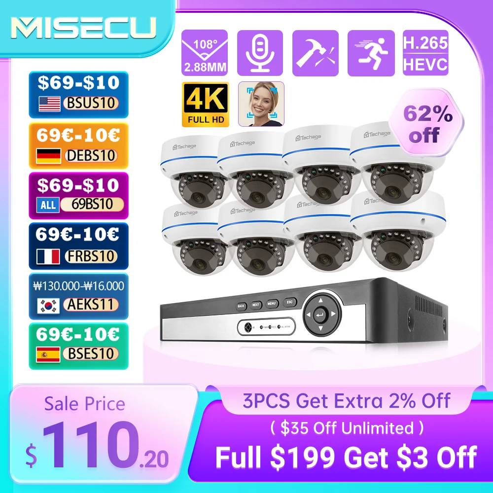 MISECU 8CH 5MP POE Dome Security Camera System IP Camera Vandal-proof Indoor Home CCTV Video Record Surveillance Protection Kit
