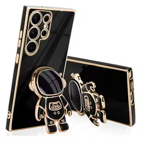 Luxury Astronaut Stand case for Samsung Galaxy S21 S22 S23 S24 S25 FE Ultra Plus Slim Fit Soft Shockproof Electroplated Cover
