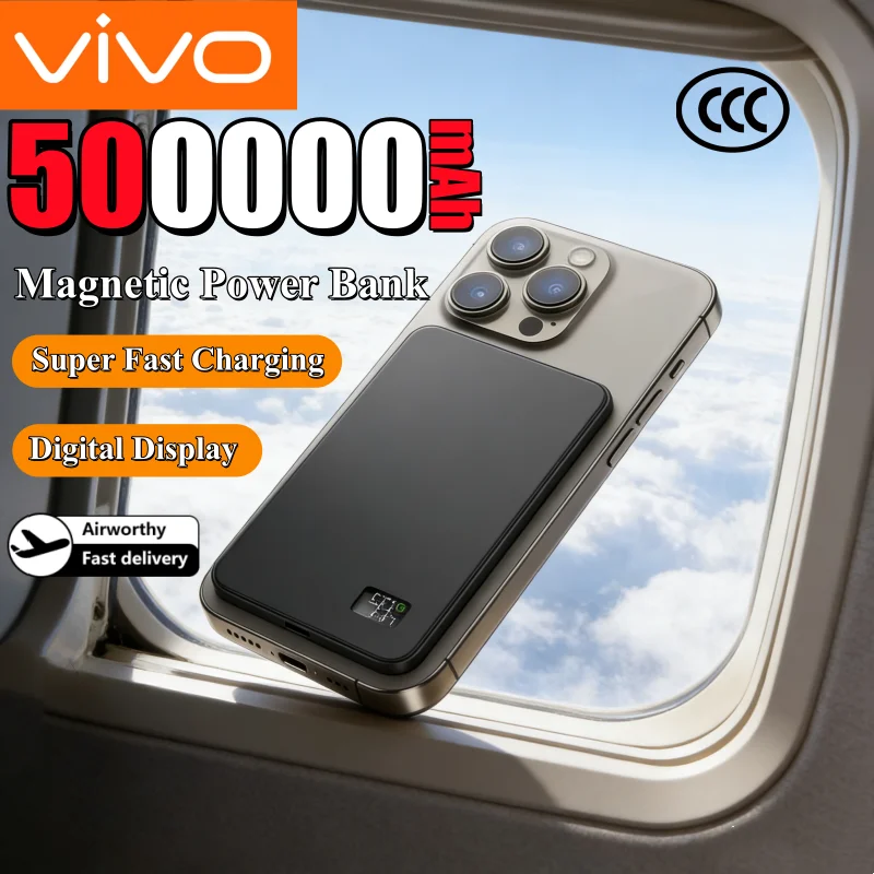 VIVO 500000mAh Thin Magnetic Wireless Power Bank PD25W Fast Charging Portable External Battery for Magsafe For iPhone Samsung