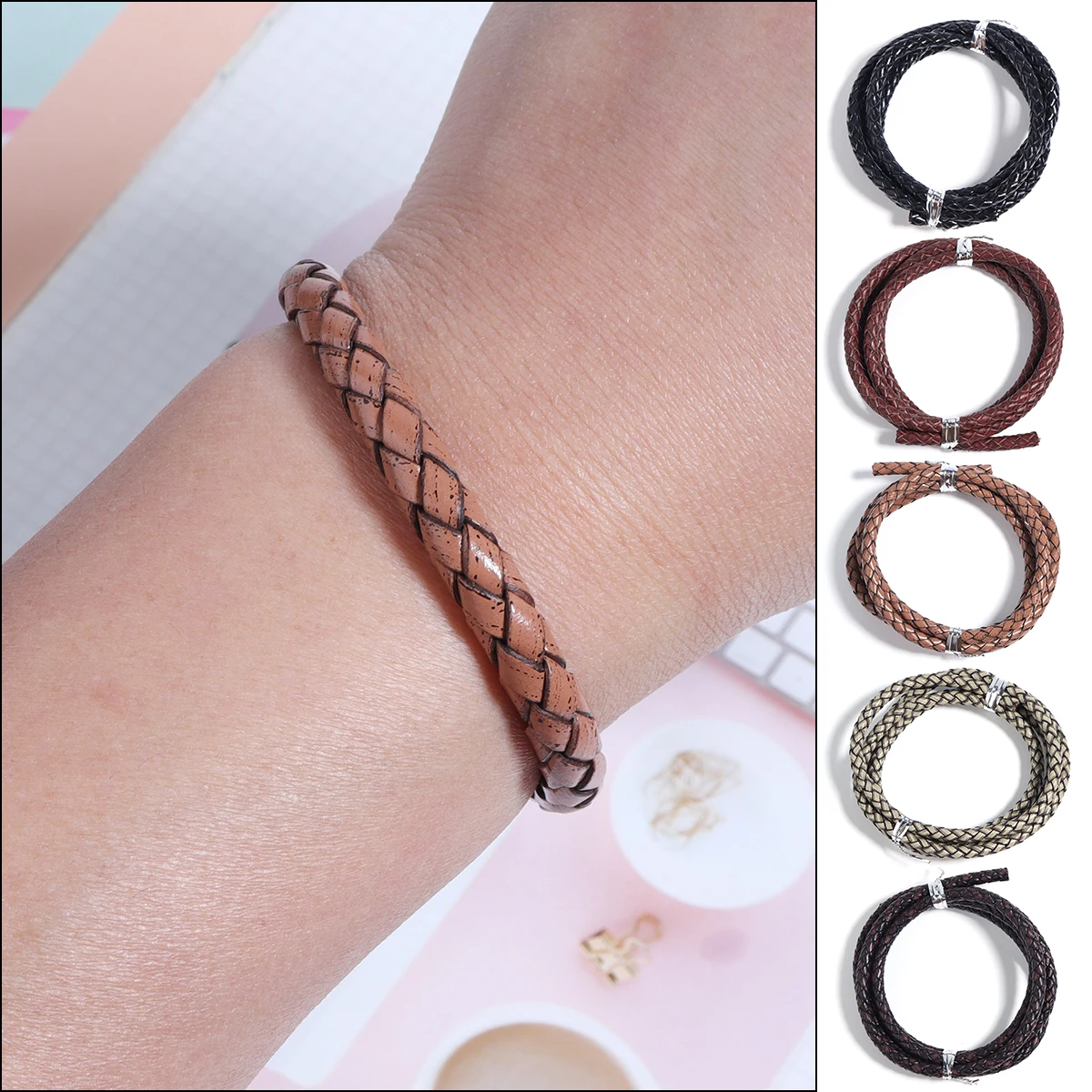 1m/lot 6mm Brown Braided Leather Cord Rope Fit Necklaces Bracelets Findings Leather Thread DIY Jewelry Making