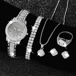 7PCS Women Watch Luxury Elegant Alloy Watch Crystal Wristwatch For Ladies Gift Quartz Watch Alloy Rhinestone Bracelet Montre